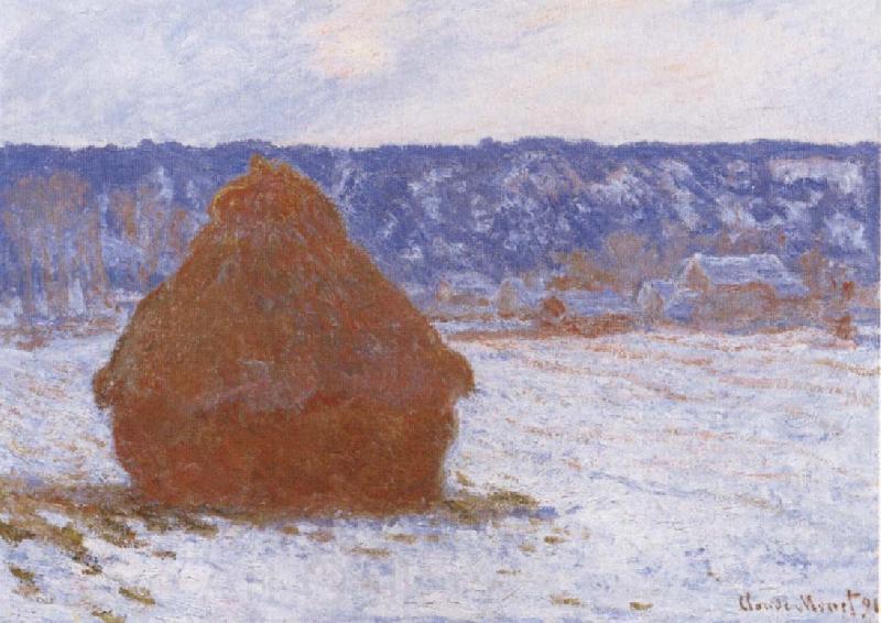 Claude Monet Haystack in the Snow,Overcast Weather France oil painting art
